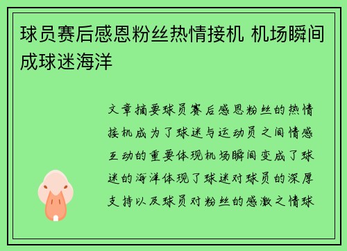 球员赛后感恩粉丝热情接机 机场瞬间成球迷海洋